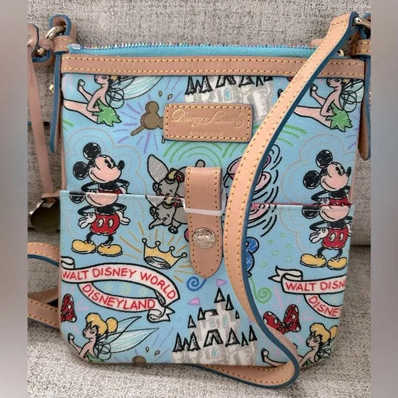 Dooney & Bourke Disney Sketch Mickey Mouse Crossbody Bag - Blue & Tan excellent - Picture 1 of 12